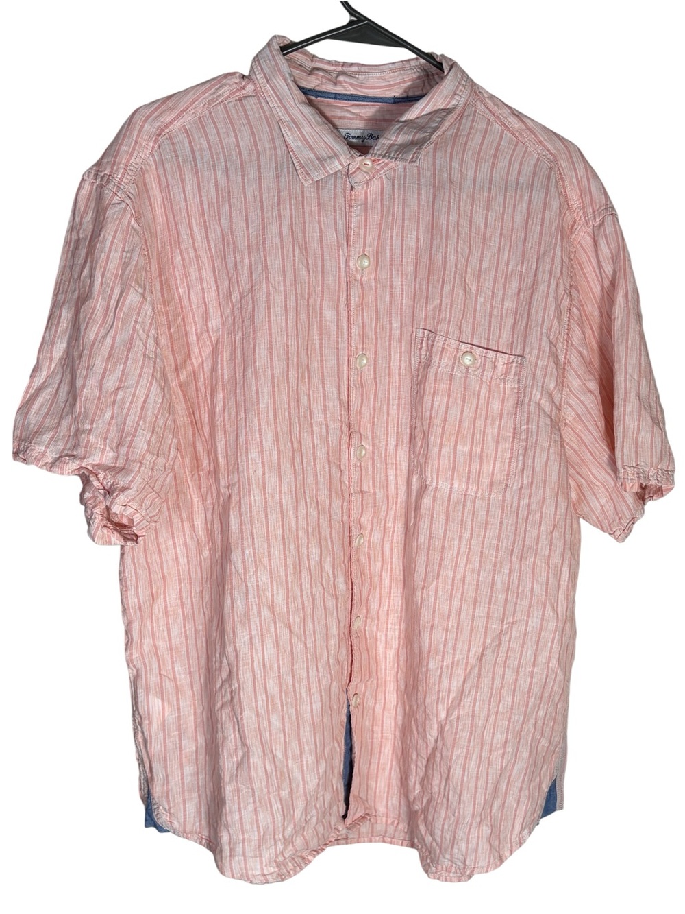 Tommy Bahama Linen Blend Pink Striped Button Shirt XL
